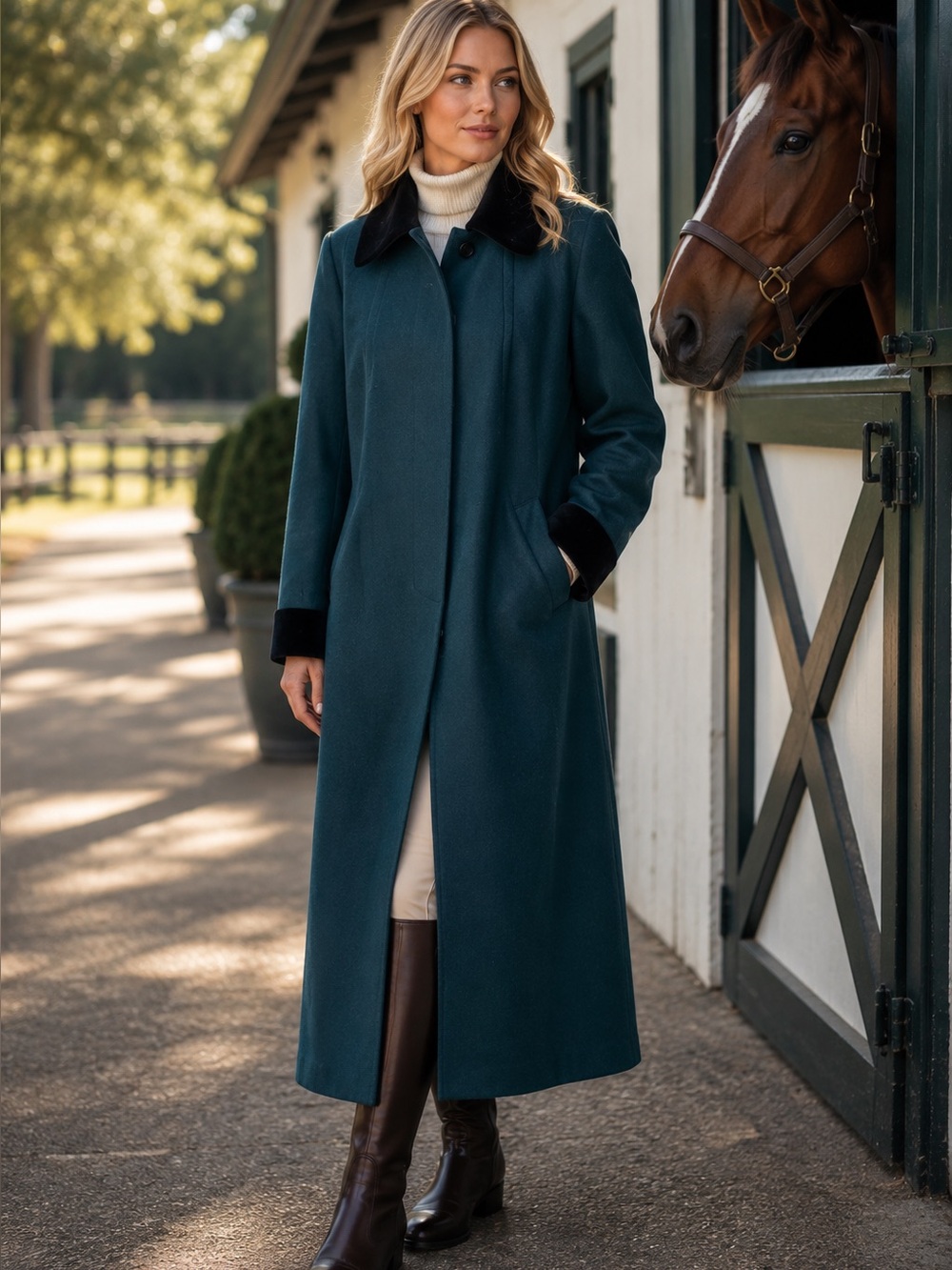 VINTAGE ALORNA Mid Century Classic Teal Wool Peacoat with Velvet Trim, 14P
